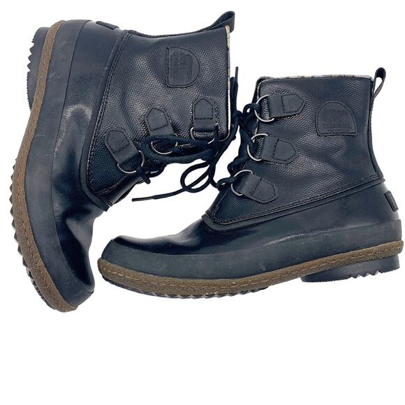 Sorel Joplin Waterproof Lace Up Slick Shine Rain Duck Boot Black Brown 7.5 - Picture 6 of 13